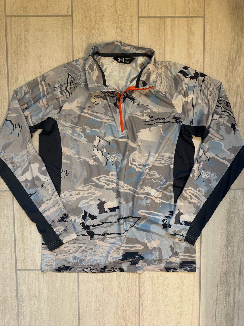 Under Armour Men’s Gray Camo Quarter-Zip Performance Jacket with Orange Zip